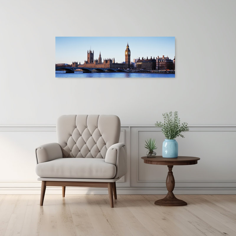 Bridge Across A River Big Ben Houses Of Parliament Thames River Westminster Bridge London England by David Entrican - Wrapped Canvas Panoramic Print