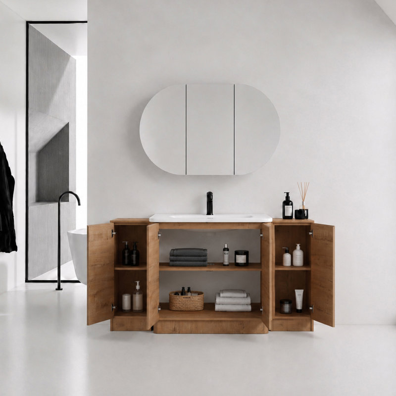 Meuble-lavabo autoportant Pebble, Brun, 60"