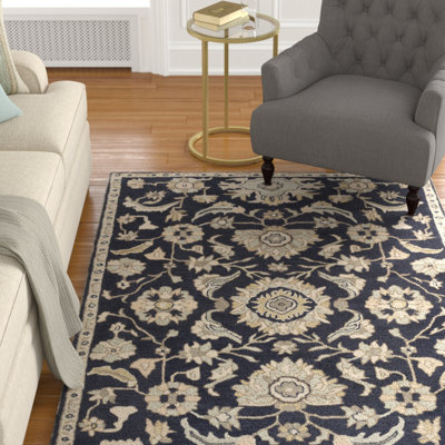 Tapis oriental en laine touffeté à la main à motif encre / beige / écume de mer / brun clair Arden