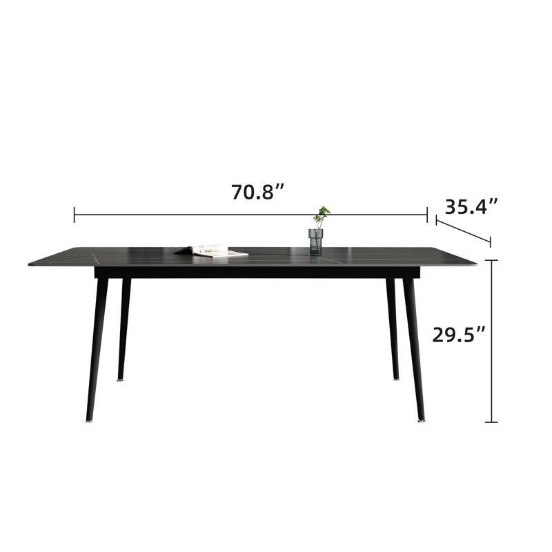 Table de salle à manger Demi-Mae, H 29,5 po x L 63 po x l 31,5 po, Plateau noir / base noire