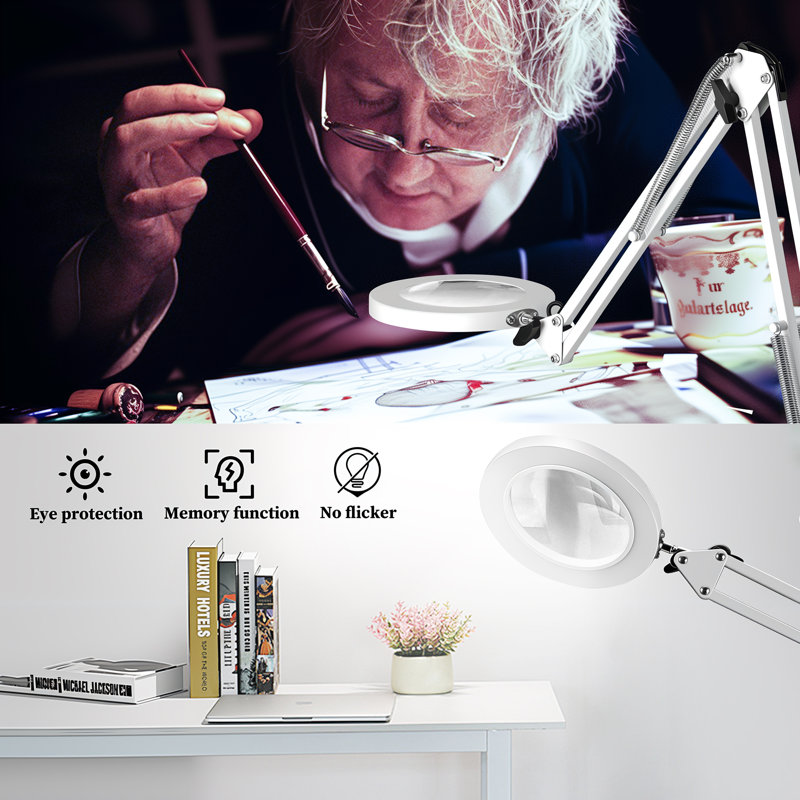 Led Magnifying Lamp With Clamp, 3 Color Modes And 10 Brightness Levels, White