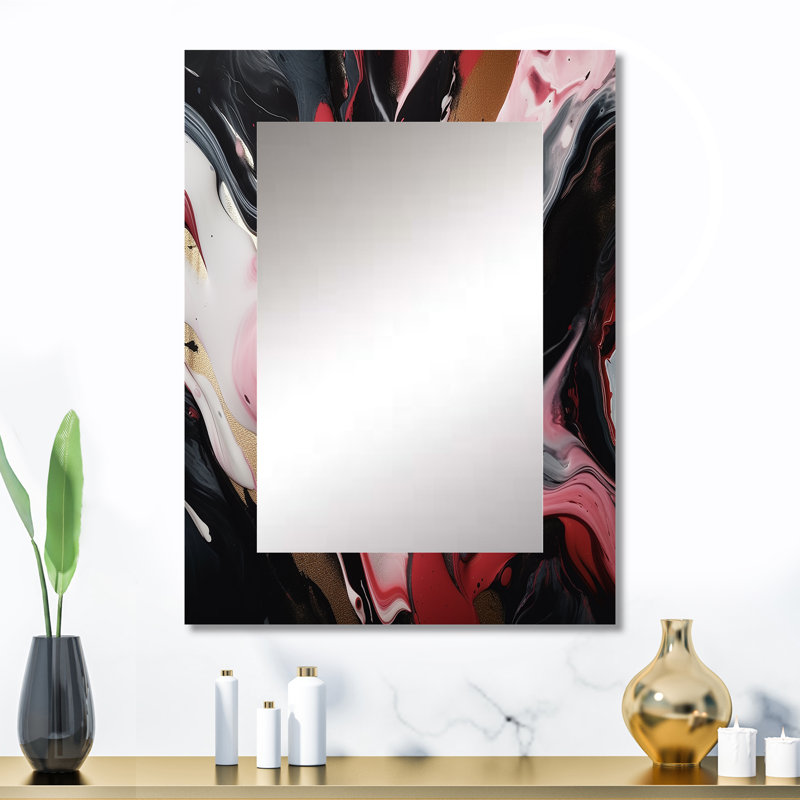 Red And Black Ethereal Agate - Marble Unique Wall Mirror, Red Mirror, Printed Metal Art, 32" x 24"