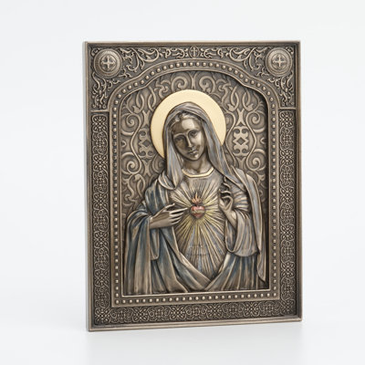 7.48 inches W Bronze The Immaculate Heart Of Mary Wall Plaque made of Cold Cast Bronze