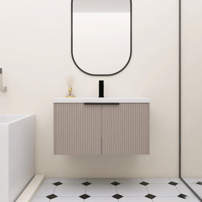 Meuble-lavabo mural 36 po avec lavabo en résine et 2 portes à fermeture en douceur