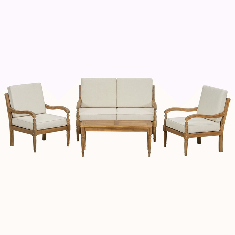 Ensemble de conversation 4 pièces avec coussins, ensemble de conversation d'extérieur en bois d'acacia