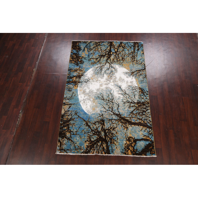 Tapis bleu / brun / blanc noué à la main unique 5 pi 5 po x 8 pi 4 po New Age