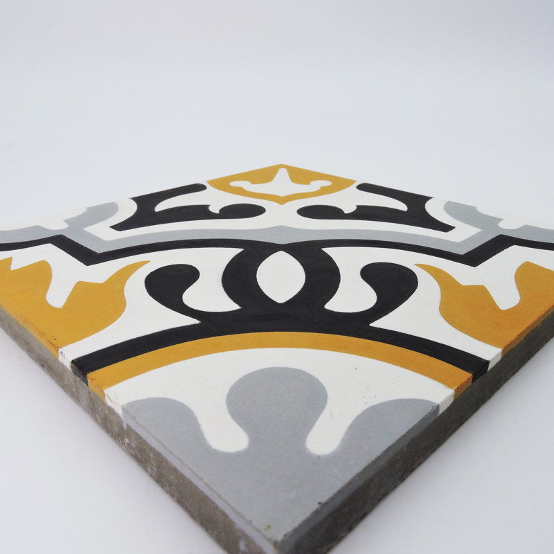 Baha 8" x 8" Cement/Marble Mosaic Wall & Floor Tile, Orange/Black/Gray