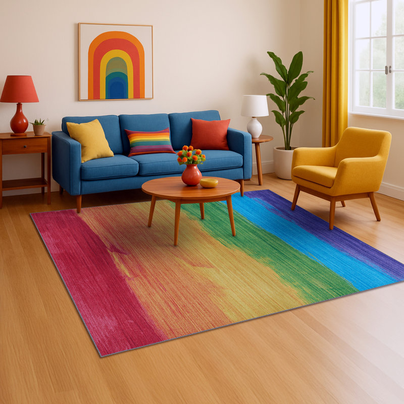 Aakin Abstract Multicolor Non Skid Performance Area Rug, Rectangle 5' x 8'