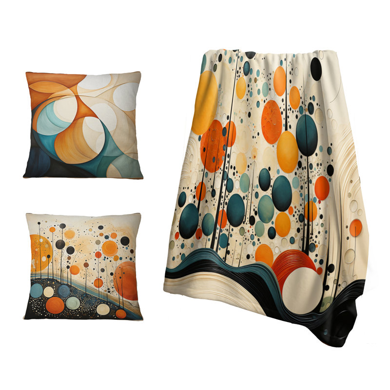 Ensemble de couverture et oreiller orange Mid Century Organic Harmony II - Abstract Midcentury