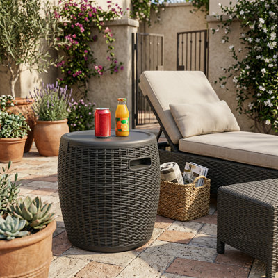 Table d'appoint pour l'extérieur avec seau à glace, seau à glace, refroidisseur de boisson 9,5 gallons avec imperméable et résistant aux rayons UV pour le patio, la piscine et le camping