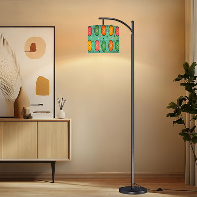 Lampe sur pied en arc avec abat-jour réglable, style rétro, coloré, 3 températures de couleur, intensité variable, avec interrupteur au pied, idéal pour la chambre.