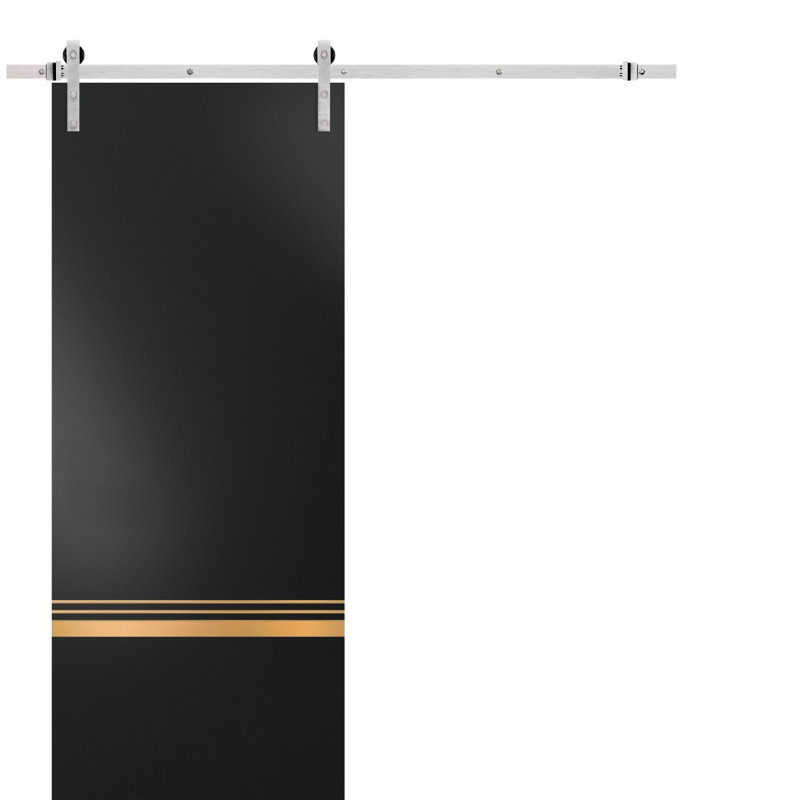Porte de grange en bois manufacturé massif 2010, 36 po x 84 po, Noir mat / Chrome