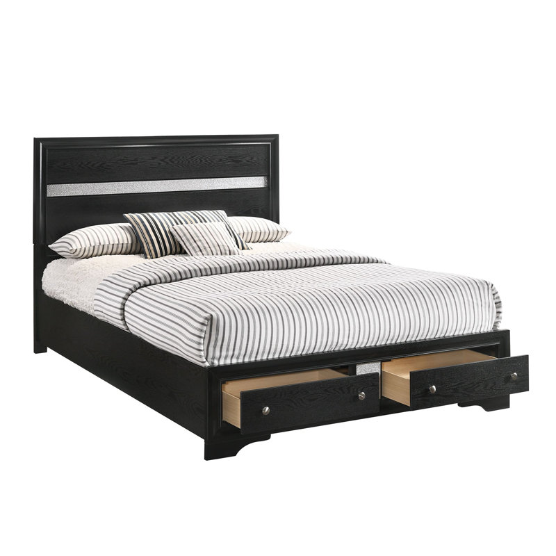 Ensemble de chambre avec lit plateforme de rangement Marielena 6-1_Risa, Noir / argent, Très grand