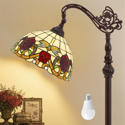 Modern Classic Arched Floor Lamp with 11 Inch Stained Glass Shade, 1 E26 Bulb Included, Aluminum Base, for Living Room, Bedroom, Reading Corner, Home Decor