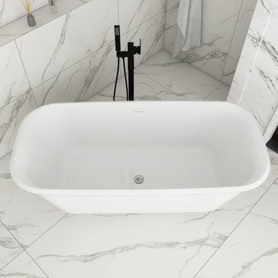 67 po X 32 po Baignoire de trempage autoportante en acrylique blanc brillant