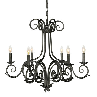 Scroll 6 - Light Candle Style Empire Chandelier with Wrought Iron Accent