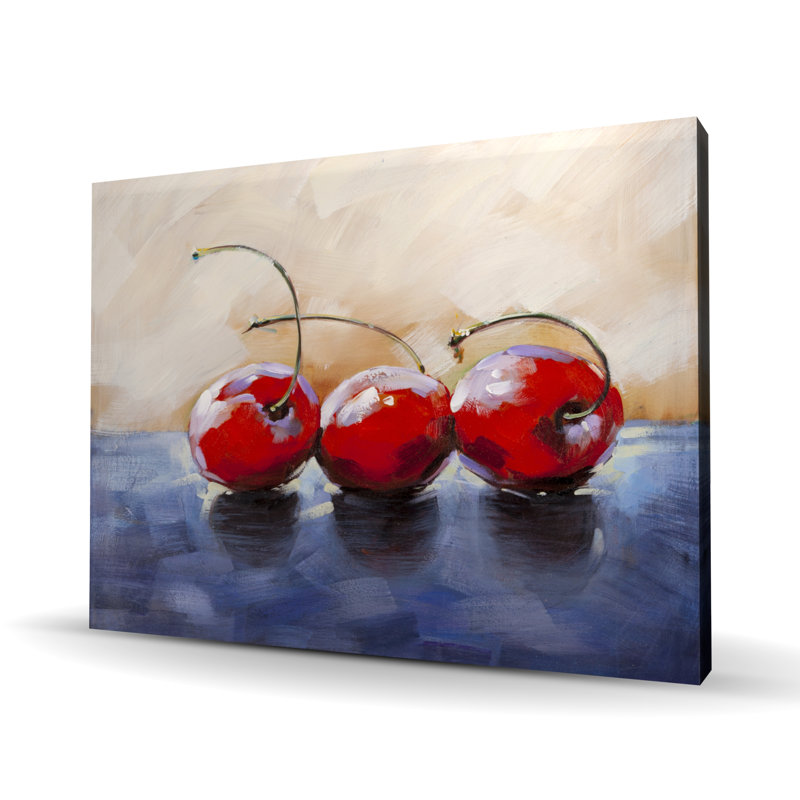 Trois cerises - art sur toile mauve pour la décoration intérieure