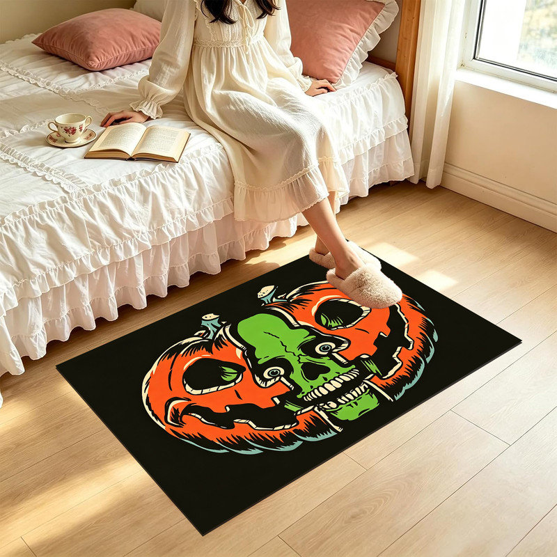  Tapis d'entrée antidérapant pour l'intérieur, 24 po x 36 po, crâne de citrouille rétro Halloween, 24"x36"
