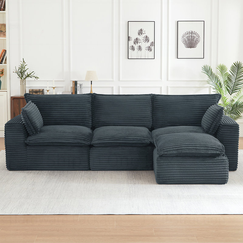 Canapés modulaires en nuage pour le salon, canapé convertible en L avec repose-pieds, moelleux et durable, Gris foncé