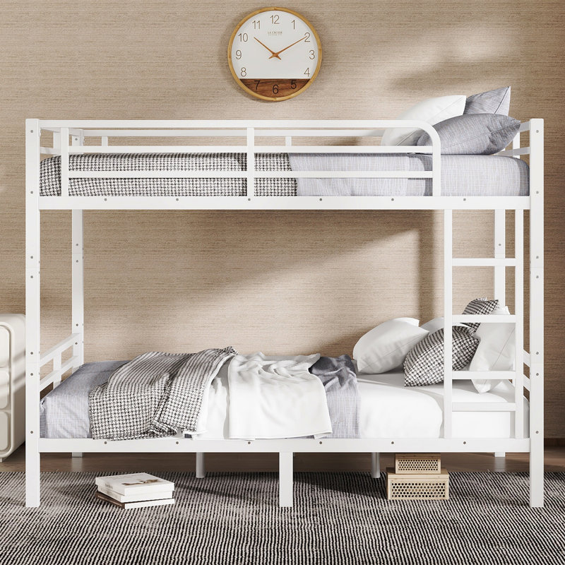 Lit superposé en métal double TG au-dessus de double pour les adolescents et les adultes, peu encombrant / sans bruit de sommier, blanc