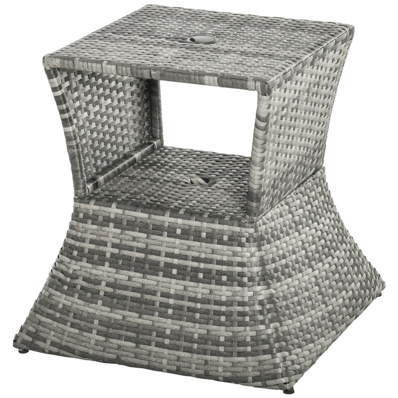 Side Table With Umbrella Hole - 'S 2 Tier Outdoor Storage For Gardens, Patios, Backyards Strong Frame, , Grey & Shelf Patio, Garden, Backyard , ,