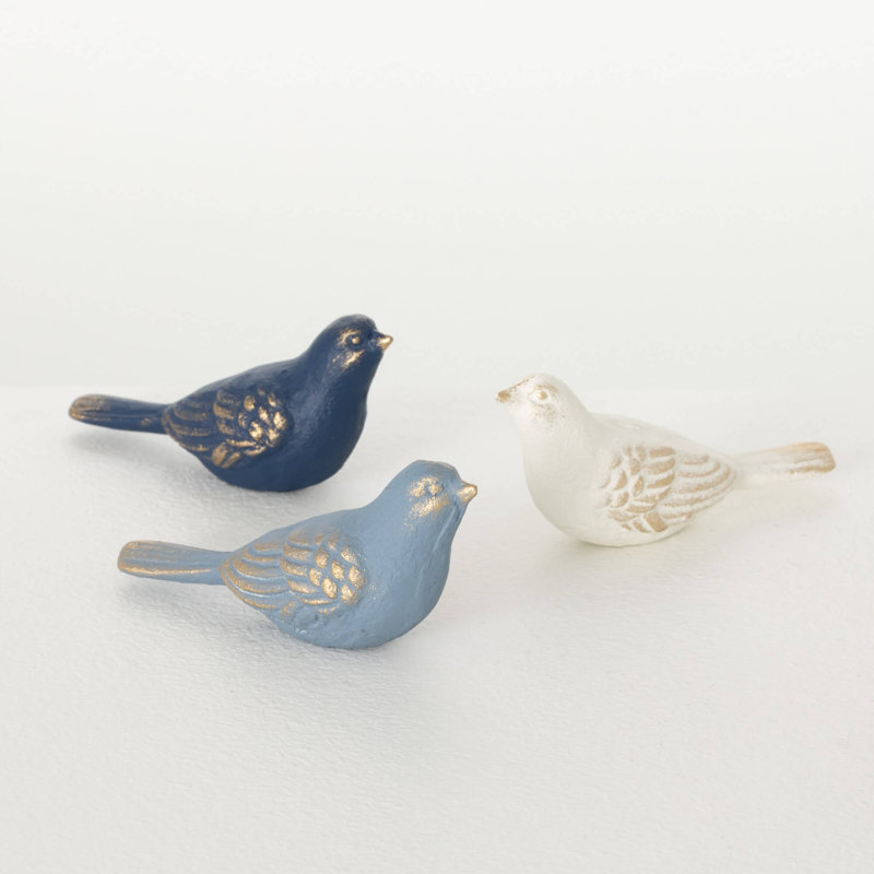 Multicolore, ensemble de 3 figurines d'oiseaux délavées en couleur H 2,25 po