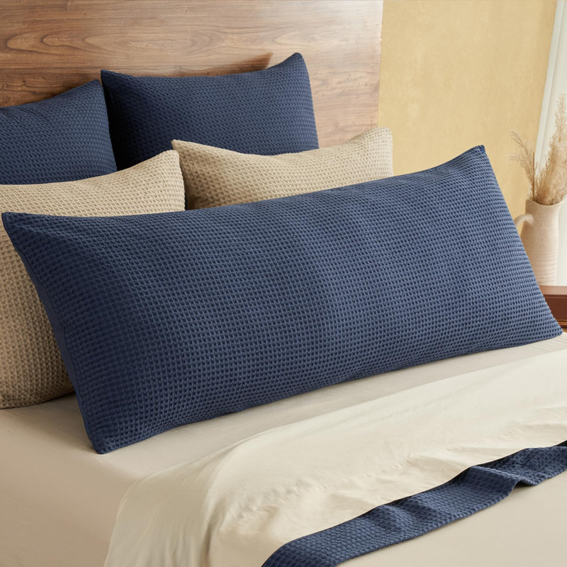 PHF 100% Cotton Waffle Body Pillowcase with Zipper, 1 Pack Soft Skin-Friendly and Breathable Pillow Sham for Bed, 20x54"