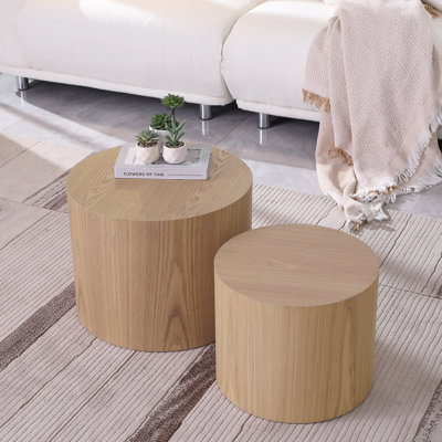 Table d'appoint, table basse, table de bout, ensemble de 2 tables gigognes avec placage de chêne