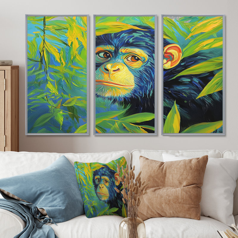 Ensemble de salon Playkey Monkey Primer In The Jungle II - Monkey Wall Art, H 40 po x l 60 po, Argent argent