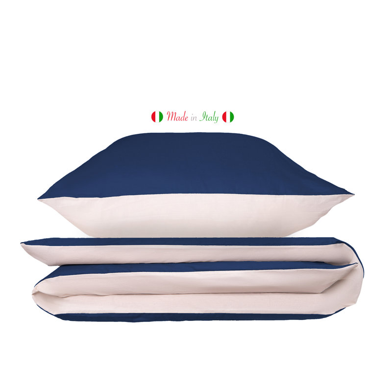 Novilunio Cotton Duvet Cover Set with Pillowcases, Kingsize - 2 Pillowcases (80 x 80cm), Blue Navy/Cream