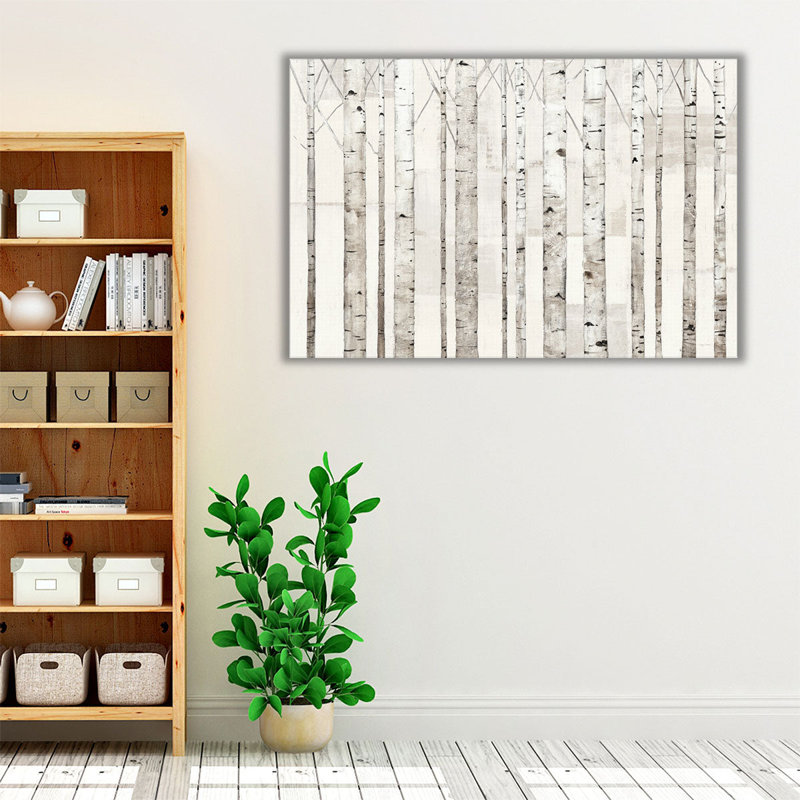 «Birch Tree», art mural sur toile | Bouleaux sur fond blanc, H 20 po x l 30 po
