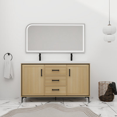 Meuble-lavabo double 60 po avec plateau en résine