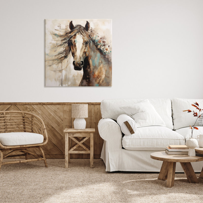 «Brown Horse with Florals», art mural sur toile par Lazar Studio, H 36 po x l 36 po x P 1,5 po