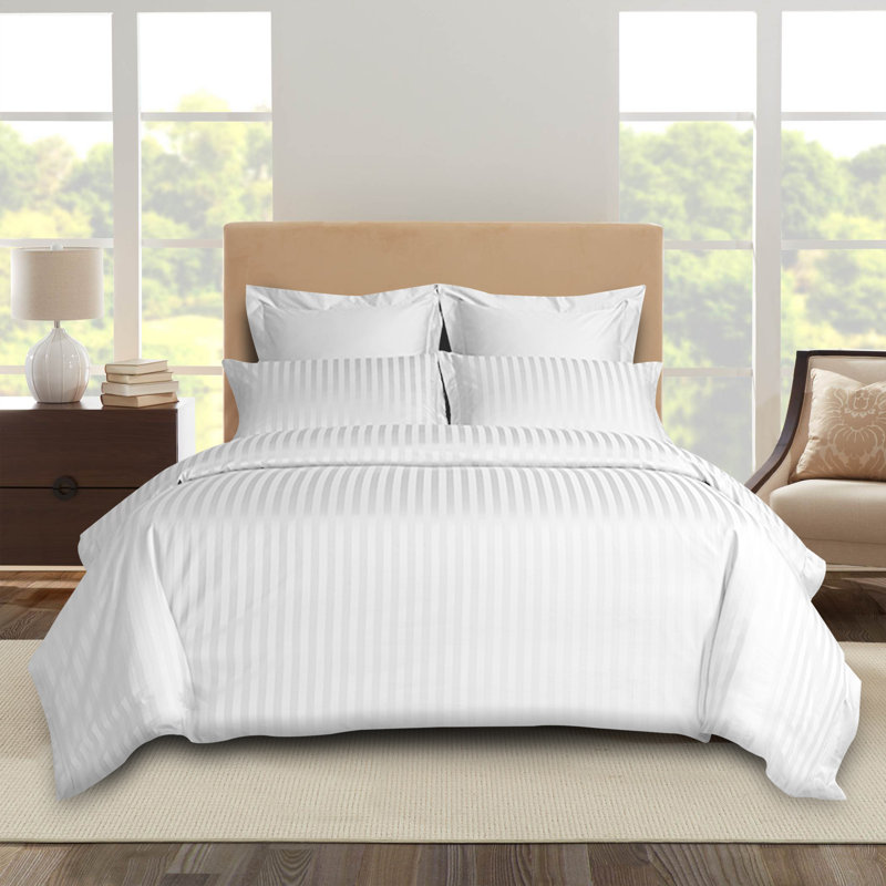 Florane Microfibre 250 TC Reversible Modern & Contemporary Stripe Duvet Cover Set with Pillow, White