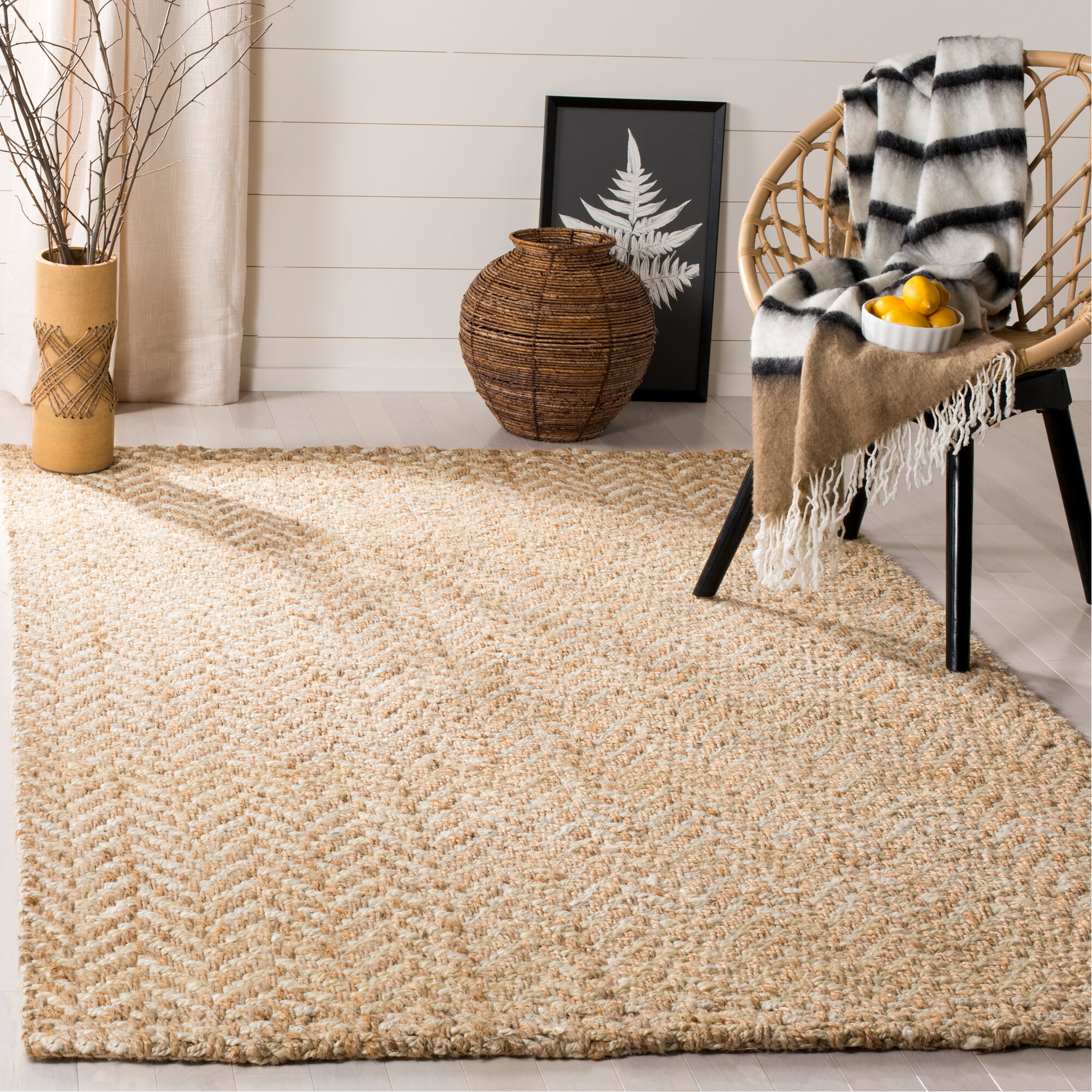 Tapis en jute naturel à motifs géométriques ivoire