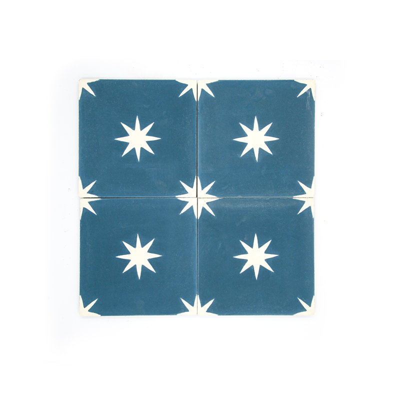 Encaustic Blue White Star 8 x 8