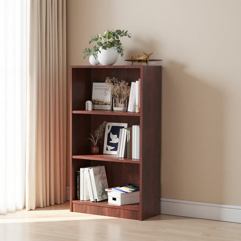 Bibliothèque autoportante à 3 tablettes en bois réglables pour le bureau à domicile, Cherry