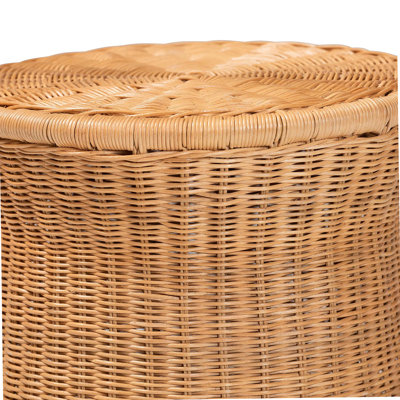 Table de bout ronde en rotin naturel - Table d'appoint en forme de tambour en osier tissé à la main pour le salon ou la véranda, miel clair