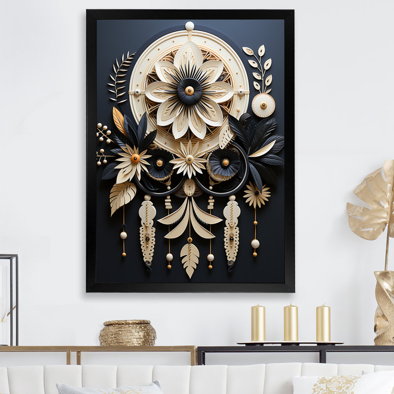 «Native American Dream Catcher I», reproduction d'art sur toile encadrée, H 20 po x l 12 po x P 1 po, Cadre simple noir