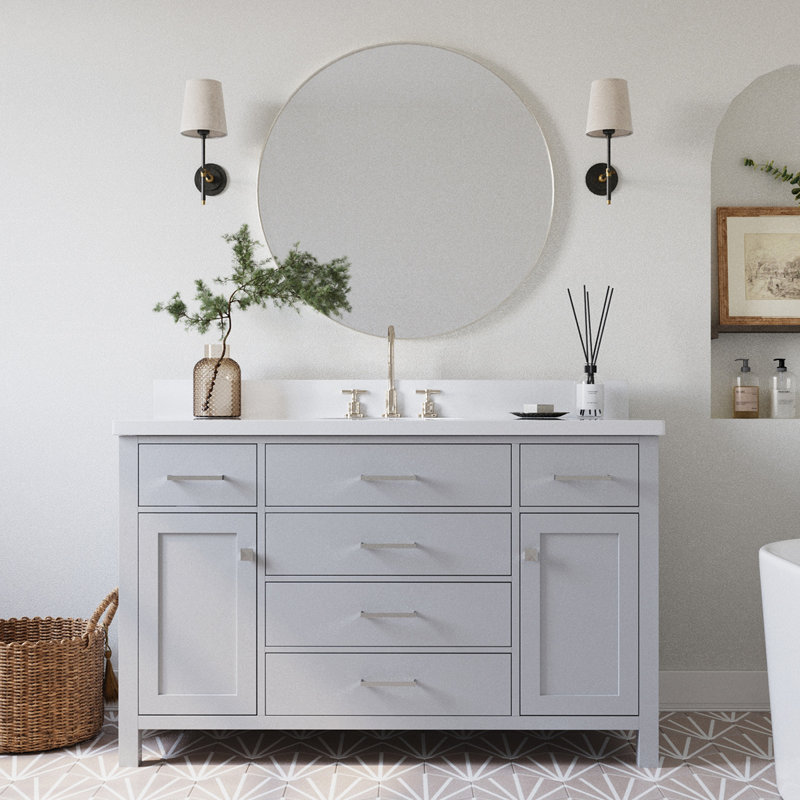 Macnair 54" Single Bathroom Vanity with White Quartz Top, Gray