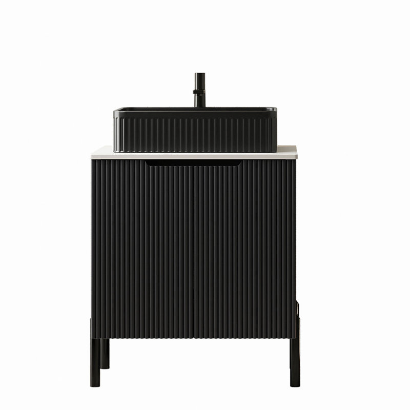 Meuble-lavabo autoportant 24 po avec lavabo en céramique et comptoir blanc Carrara 24 po