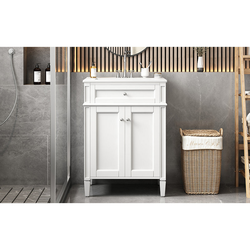 24" Bathroom Vanity With 2 Doors And Tip-Out Drawer, Bathroom Storage Cabinet With Sink, Soft-Closing Doors With Organizers