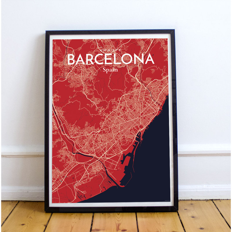 Barcelona City Map - No Frame Print, 127.4 cm H x 61 cm W x 0.1 cm D