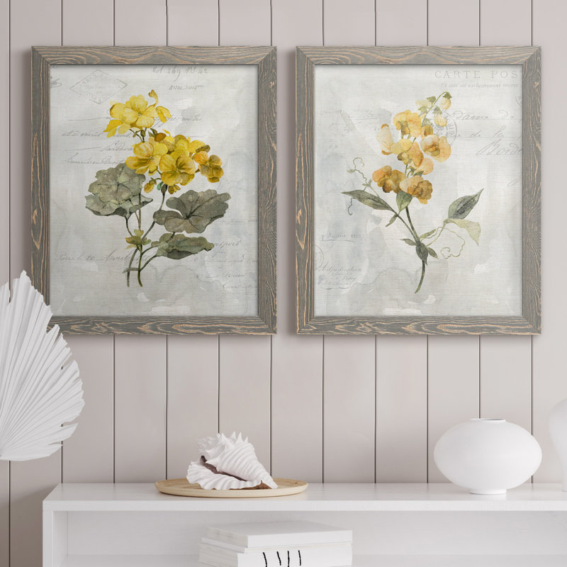 Canari lin géranium - ensemble de 2 reproductions d'art, Pas de tapis, H 24 po x l 36 po x P 1,5 po, Toile avec cadre gris
