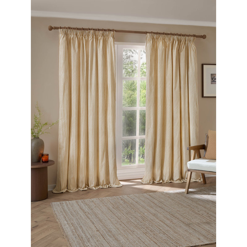 Hebden Striped 100% Cotton Pencil Pleat Curtains, Yellow, 168cm Width x 229cm Drop