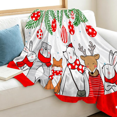 Clear Ultra Soft Flannel Fleece Throw Blanket,Cute of Animal in Happy Single-Sided Print
