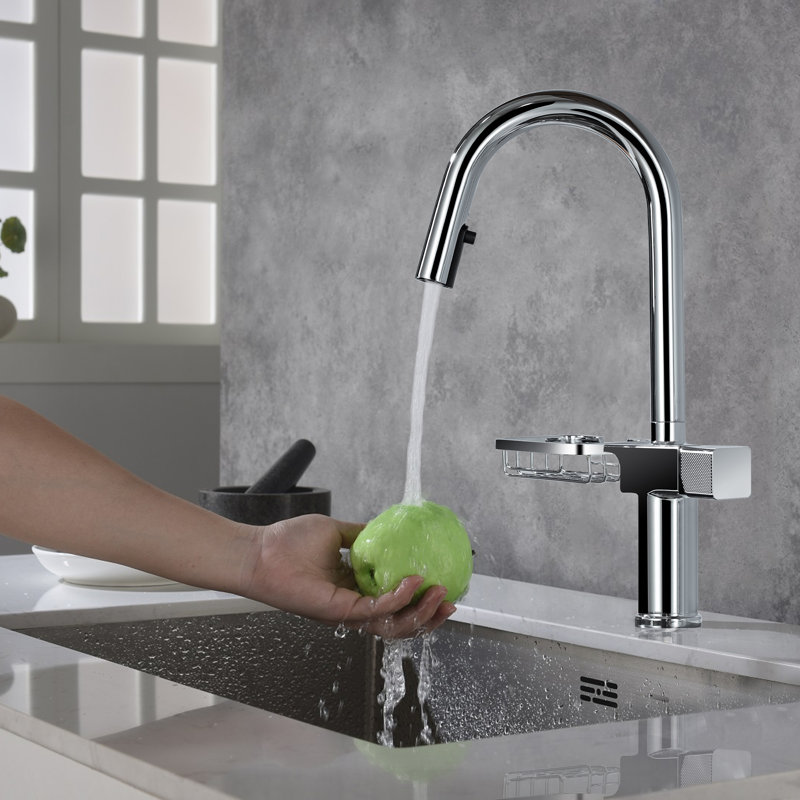 Robinet de cuisine rétractable High Arc - à un trou en acier inoxydable, robinet d'évier moderne, Chrome