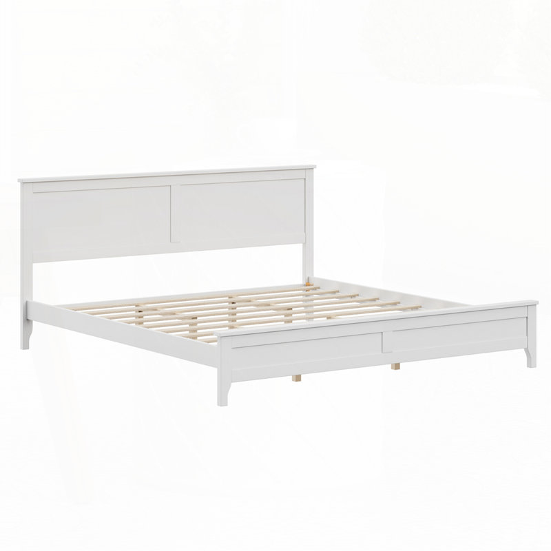 Lit plateforme moderne avec des lattes en bois robustes, sans sommier, durable et facile à assembler, Blanc, Double