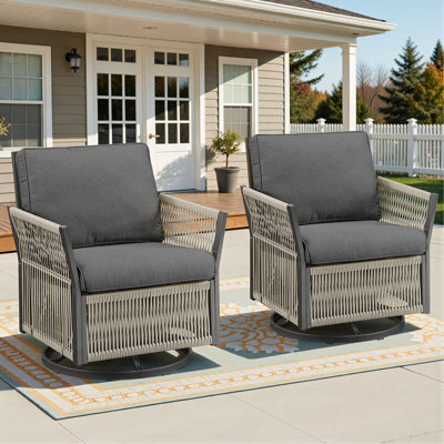 Ensemble de 2 chaises de patio à bascule pivotantes pour l'extérieur, Wicker Furniture