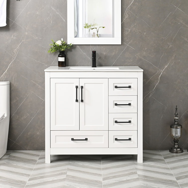 Grazio 36" Modern Single Bathroom Vanity with Ceramic Sink Top, Faucet, Eco-friendly Hand Paint, Assembly Required